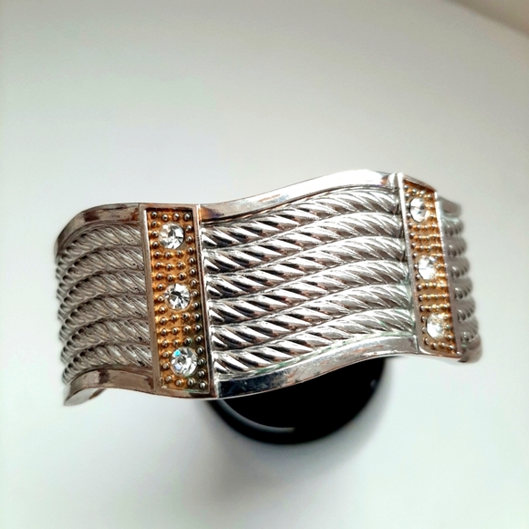 Vintage Silver Rhinestone Bangle Bracelet - Picture 1 of 4
